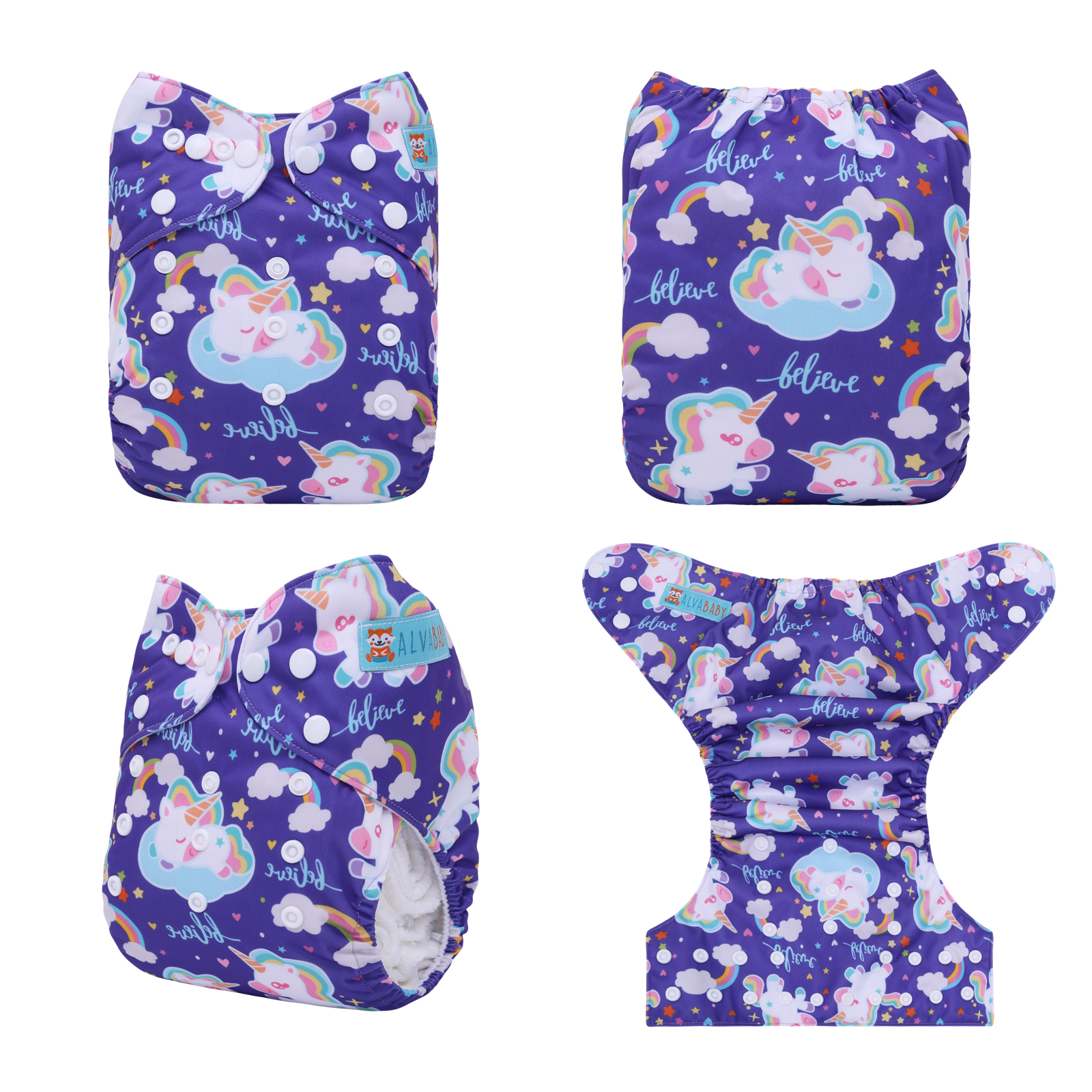 ALVABABY Positioning Cloth Diaper - One Size Adjustable Washable & Reusable Diaper for Babies and Toddlers (Unicorn, YDP243A)