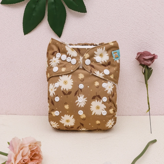 All In One Diaper with Pocket Sewn-in one 4-layer Bamboo blend insert-Flower(AO-EW19A)