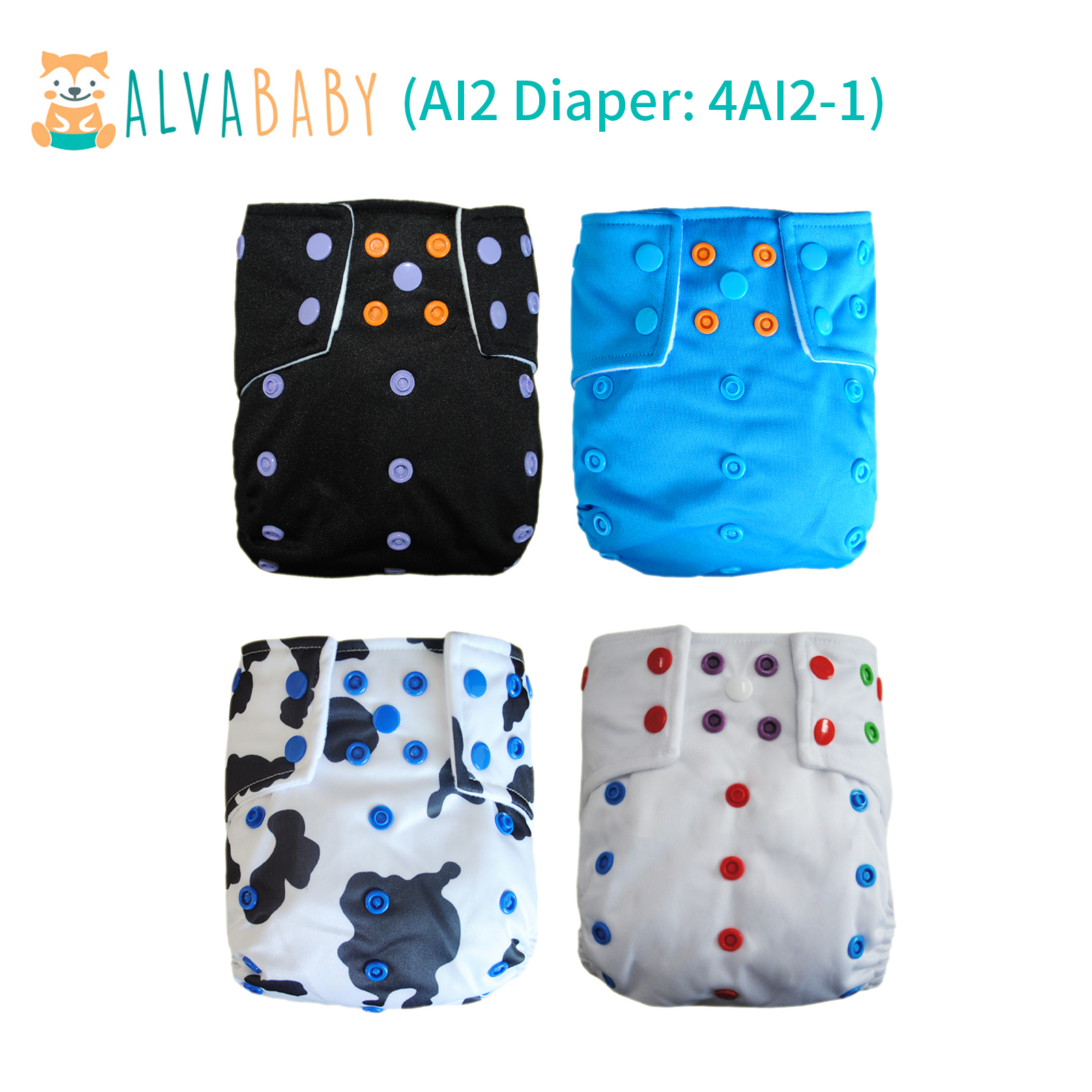 AI2 Reusable Cloth Diapers with Double Gussets – Includes Microfiber Inserts (2, 4 & 6-Pack Options)