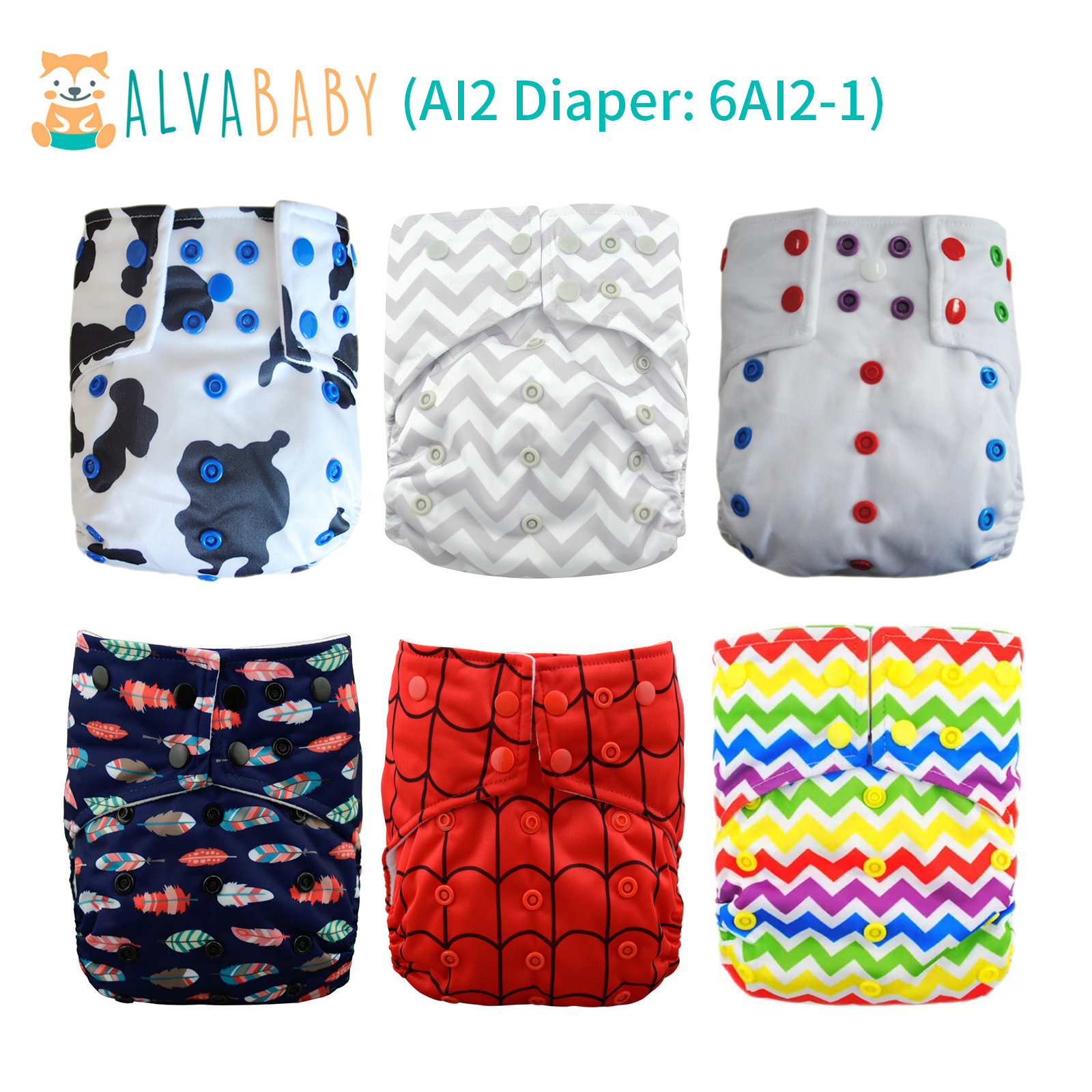 AI2 Reusable Cloth Diapers with Double Gussets – Includes Microfiber Inserts (2, 4 & 6-Pack Options)