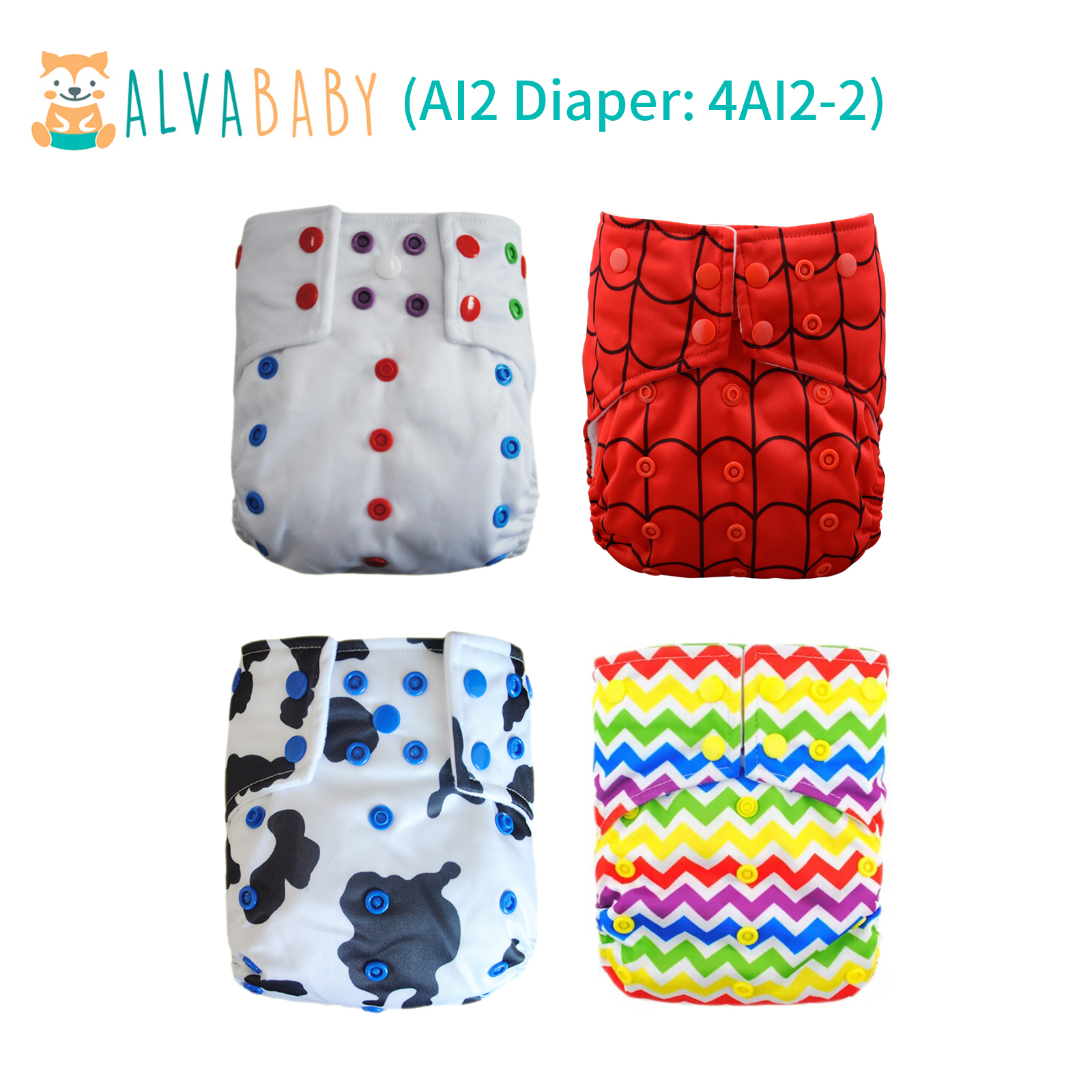 AI2 Reusable Cloth Diapers with Double Gussets – Includes Microfiber Inserts (2, 4 & 6-Pack Options)