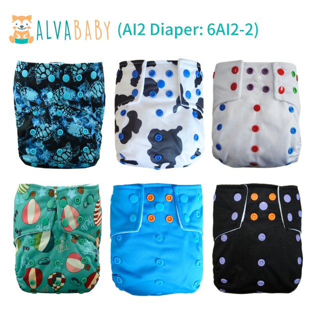 AI2 Reusable Cloth Diapers with Double Gussets – Includes Microfiber Inserts (2, 4 & 6-Pack Options)