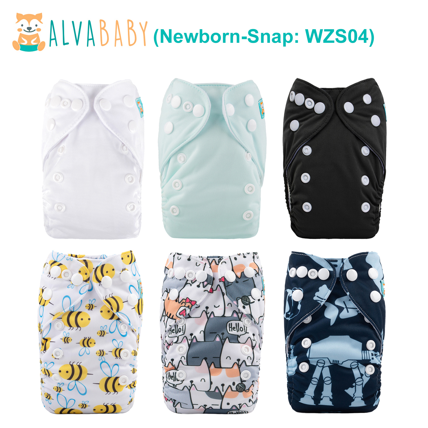 6-Pack Newborn Cloth Diapers with 6 Microfiber Inserts for Infants & Toddlers