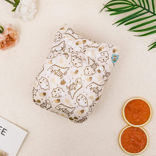 All In One Diaper with Pocket Sewn-in one 4-layer Bamboo blend insert-Dinosaur(AO-EW20A)