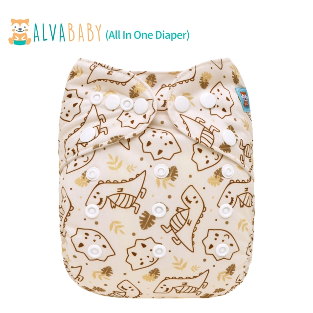 All In One Diaper with Pocket Sewn-in one 4-layer Bamboo blend insert-Dinosaur(AO-EW20A)