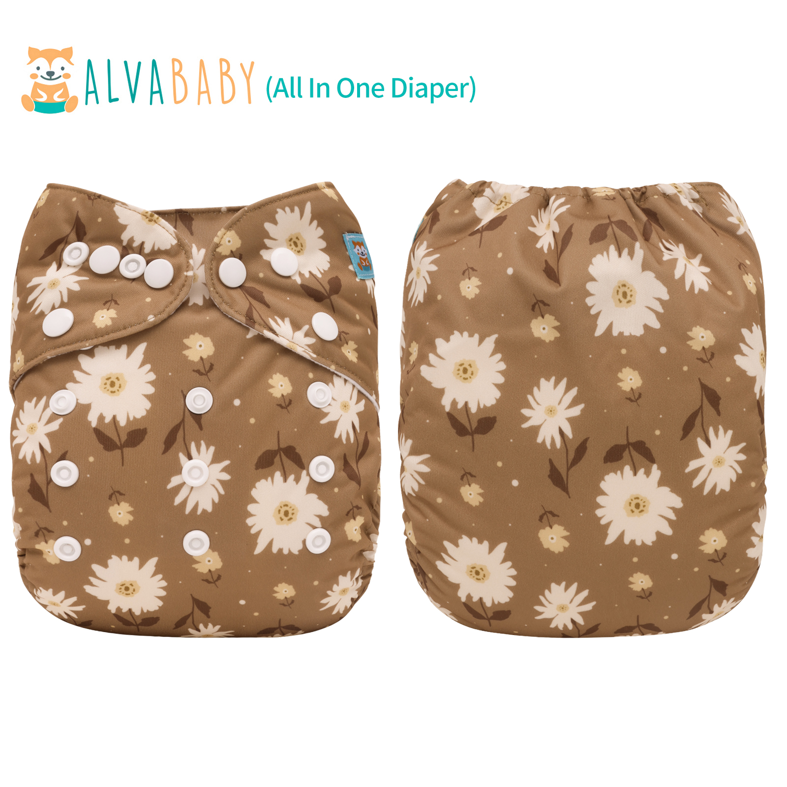 All In One Diaper with Pocket Sewn-in one 4-layer Bamboo blend insert-Flower(AO-EW19A)