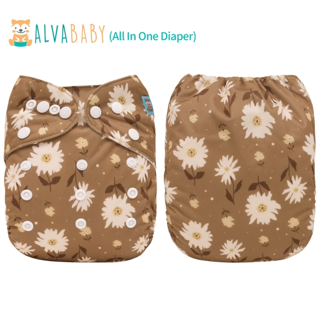 All In One Diaper with Pocket Sewn-in one 4-layer Bamboo blend insert-Flower(AO-EW19A)