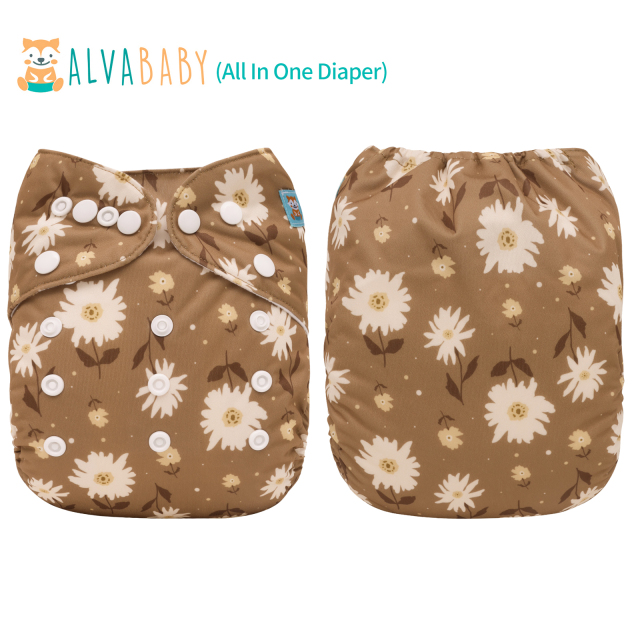 All In One Diaper with Pocket Sewn-in one 4-layer Bamboo blend insert-Flower(AO-EW19A)