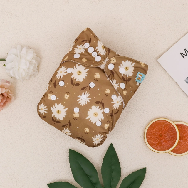 All In One Diaper with Pocket Sewn-in one 4-layer Bamboo blend insert-Flower(AO-EW19A)