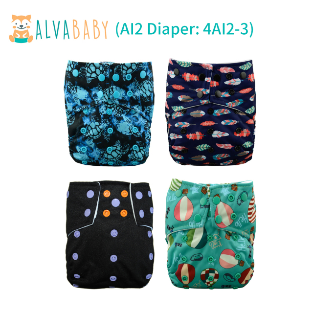 AI2 Reusable Cloth Diapers with Double Gussets – Includes Microfiber Inserts (2, 4 & 6-Pack Options)