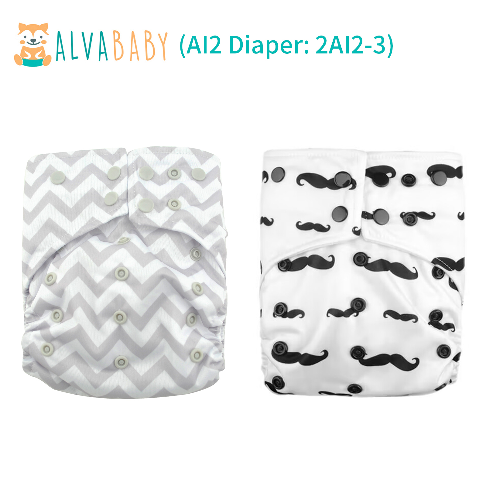 AI2 Reusable Cloth Diapers with Double Gussets – Includes Microfiber Inserts (2, 4 & 6-Pack Options)