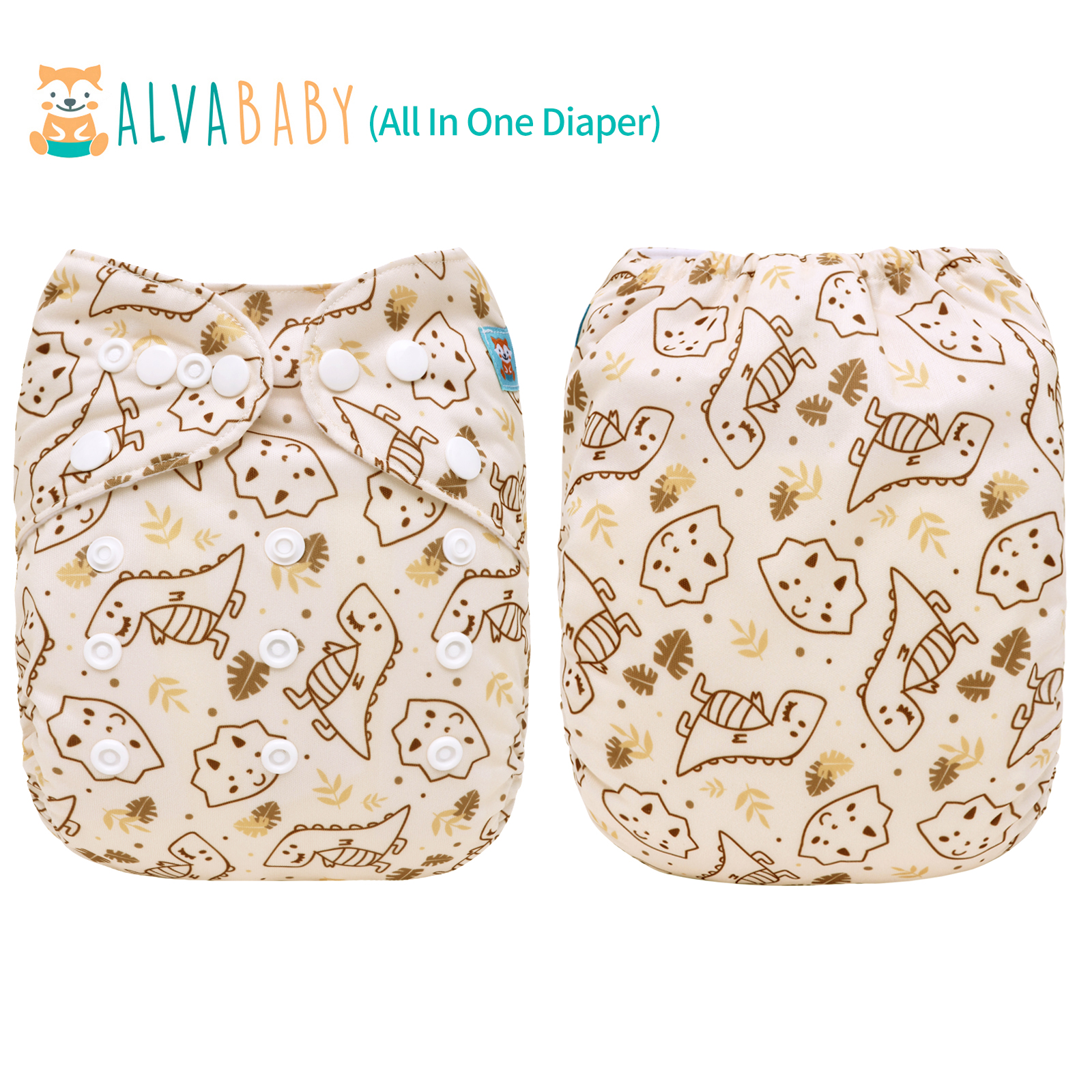 All In One Diaper with Pocket Sewn-in one 4-layer Bamboo blend insert-Dinosaur(AO-EW20A)