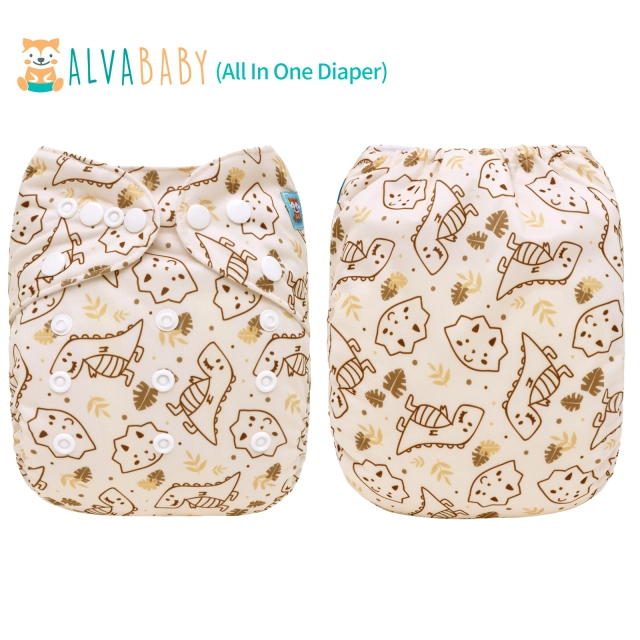 All In One Diaper with Pocket Sewn-in one 4-layer Bamboo blend insert-Dinosaur(AO-EW20A)