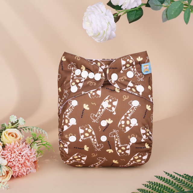All In One Diaper with Pocket Sewn-in one 4-layer Bamboo blend insert-Giraffe(AO-EW22A)