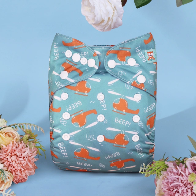 All In One Diaper with Pocket Sewn-in one 4-layer Bamboo blend insert-Airplane(AO-EW24A)