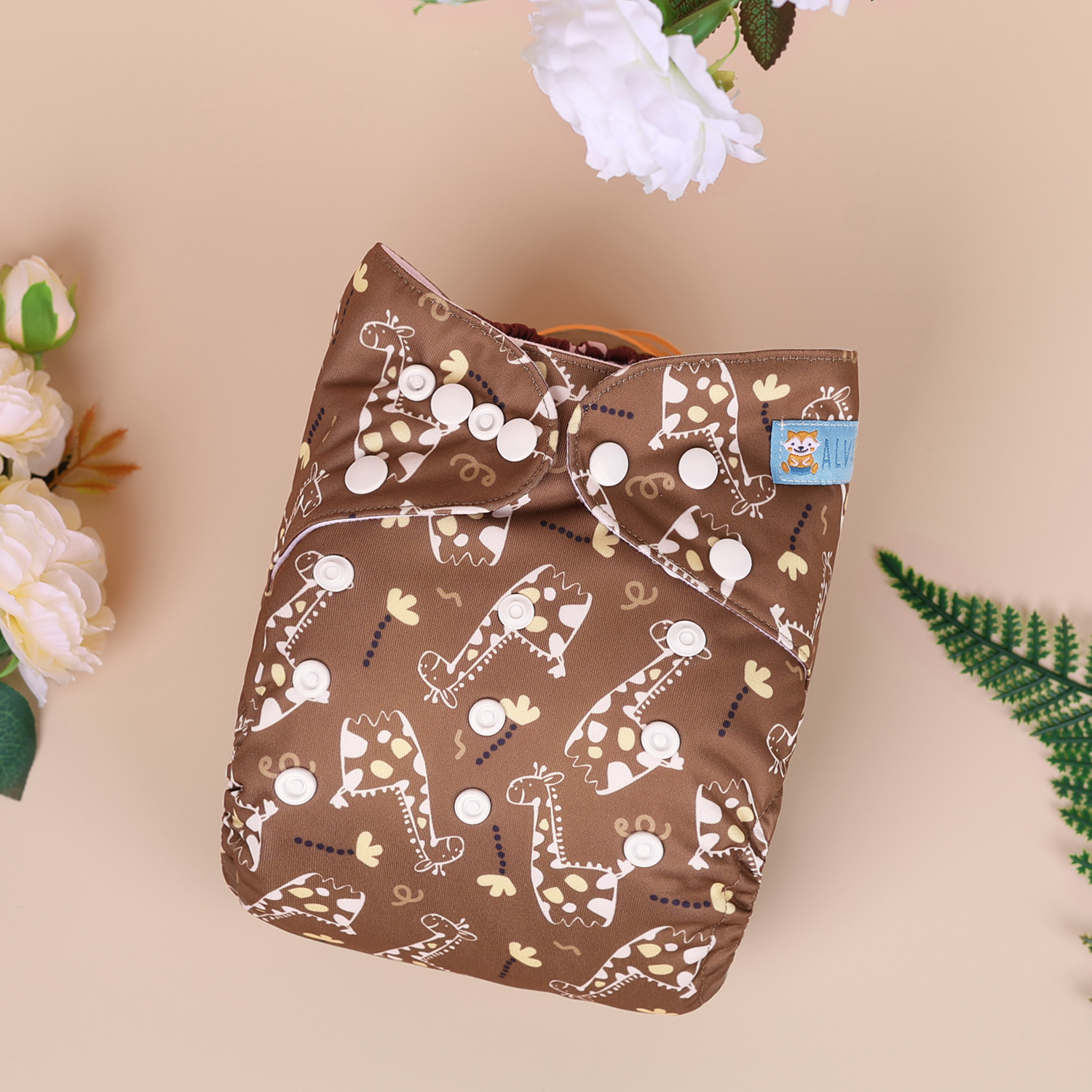 All In One Diaper with Pocket Sewn-in one 4-layer Bamboo blend insert-Giraffe(AO-EW22A)