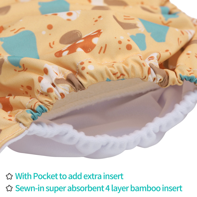 All In One Diaper with Pocket Sewn-in one 4-layer Bamboo blend insert-Mushroom(AO-EW26A)