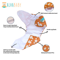 All In One Diaper with Pocket Sewn-in one 4-layer Bamboo blend insert-(AO-EW23A)