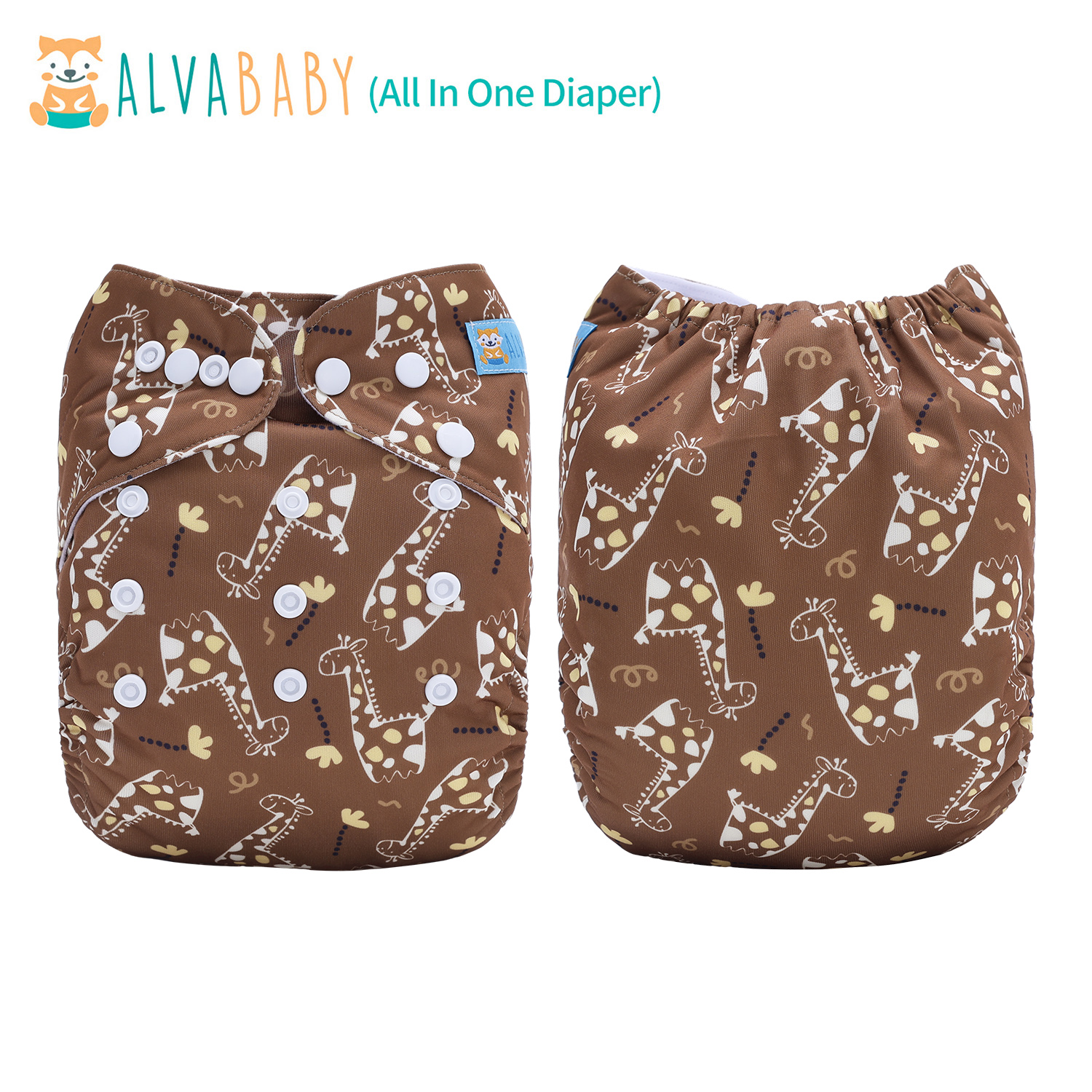 All In One Diaper with Pocket Sewn-in one 4-layer Bamboo blend insert-Giraffe(AO-EW22A)