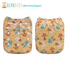 All In One Diaper with Pocket Sewn-in one 4-layer Bamboo blend insert-Mushroom(AO-EW26A)