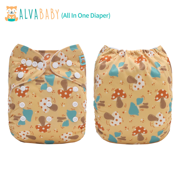 All In One Diaper with Pocket Sewn-in one 4-layer Bamboo blend insert-Mushroom(AO-EW26A)