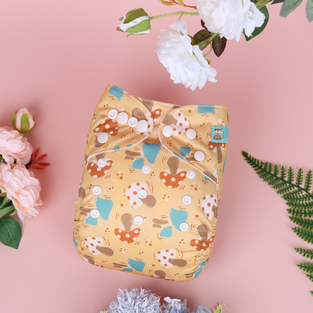 All In One Diaper with Pocket Sewn-in one 4-layer Bamboo blend insert-Mushroom(AO-EW26A)