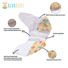 All In One Diaper with Pocket Sewn-in one 4-layer Bamboo blend insert-Mushroom(AO-EW26A)