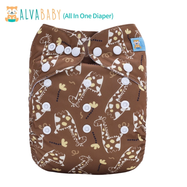 All In One Diaper with Pocket Sewn-in one 4-layer Bamboo blend insert-Giraffe(AO-EW22A)