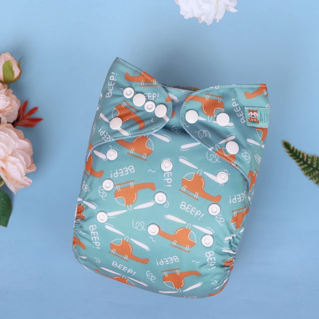 All In One Diaper with Pocket Sewn-in one 4-layer Bamboo blend insert-Airplane(AO-EW24A)