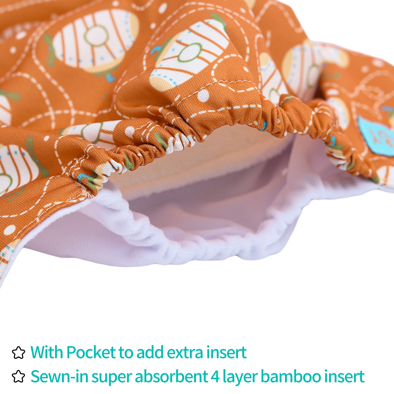 All In One Diaper with Pocket Sewn-in one 4-layer Bamboo blend insert-Submarine(AO-EW23A)