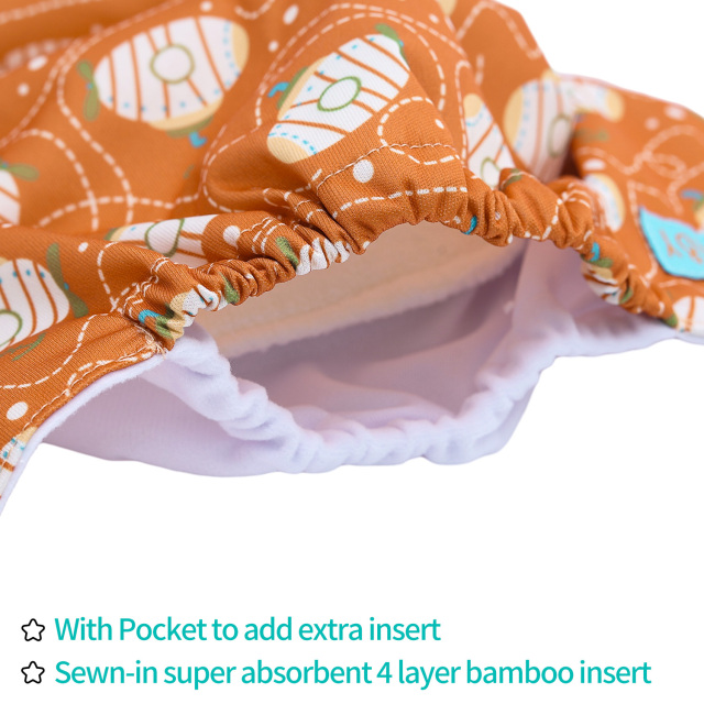 All In One Diaper with Pocket Sewn-in one 4-layer Bamboo blend insert-(AO-EW23A)