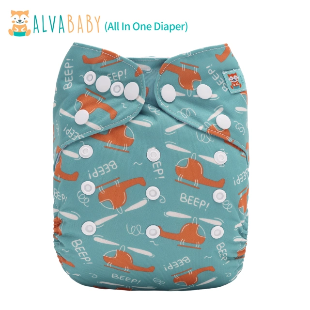 All In One Diaper with Pocket Sewn-in one 4-layer Bamboo blend insert-Airplane(AO-EW24A)