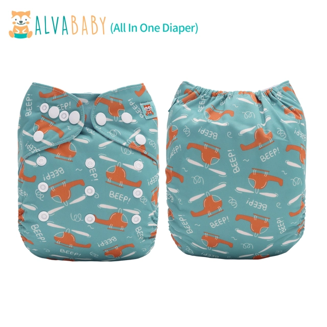 All In One Diaper with Pocket Sewn-in one 4-layer Bamboo blend insert-Airplane(AO-EW24A)