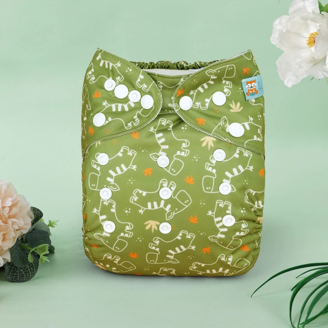 All In One Diaper with Pocket Sewn-in one 4-layer Bamboo blend insert-Zebra(AO-EW25A)