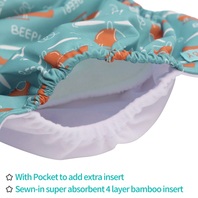 All In One Diaper with Pocket Sewn-in one 4-layer Bamboo blend insert-Airplane(AO-EW24A)
