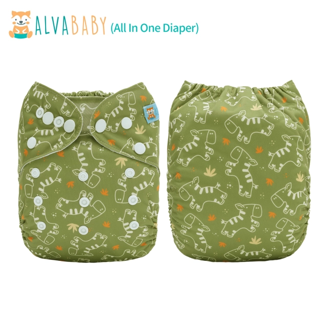 All In One Diaper with Pocket Sewn-in one 4-layer Bamboo blend insert-Zebra(AO-EW25A)