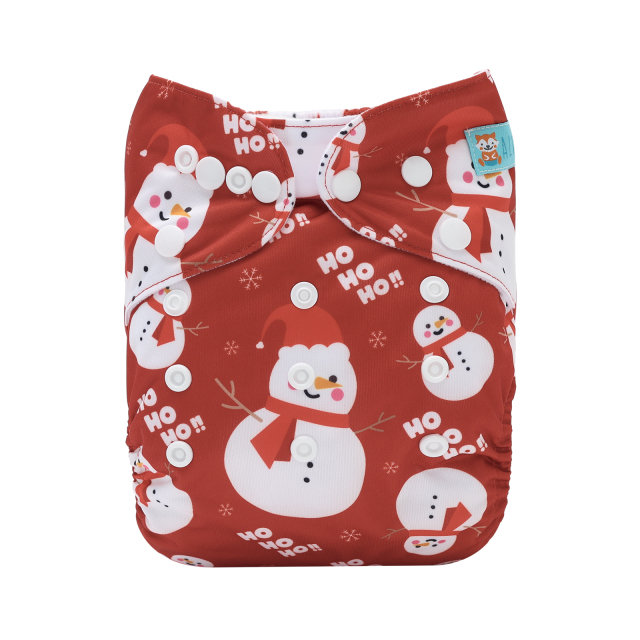 ALVABABY Christmas One Size Positioning Printed Cloth Diaper-Snowman(QD94A)