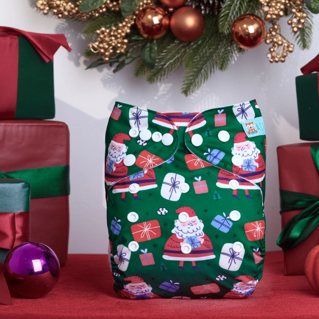 ALVABABY Christmas One Size Positioning Printed Cloth Diaper-Santa Claus(QD93A)