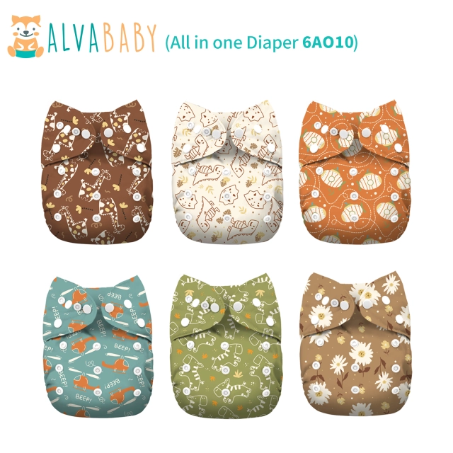 (All Packs)ALVABABY All In One Diaper 6 Packs with Pocket Sewn-in one 4-layer Bamboo blend insert