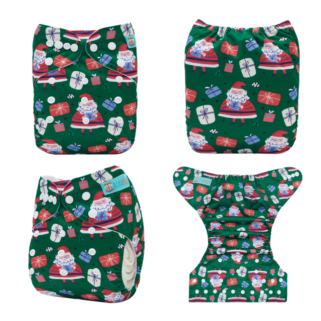 ALVABABY Christmas One Size Positioning Printed Cloth Diaper-Santa Claus(QD93A)