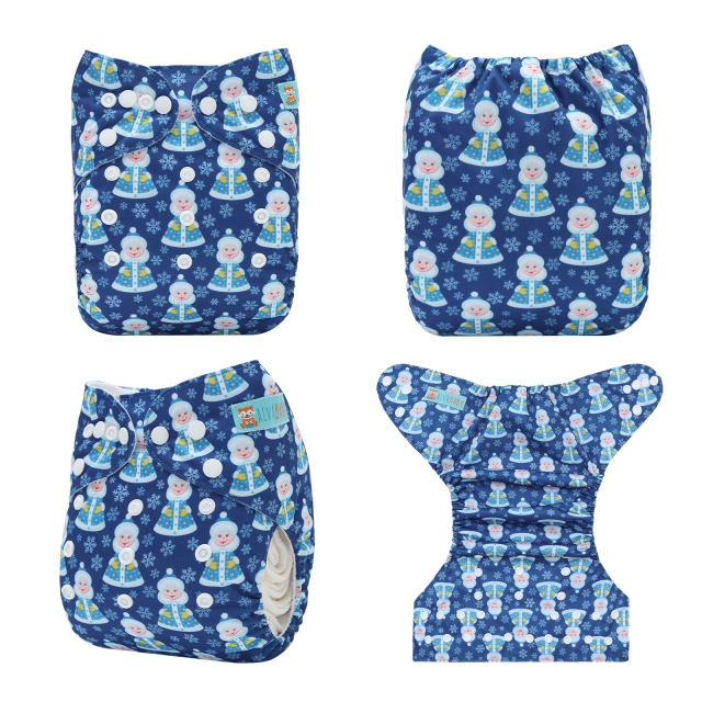 ALVABABY Christmas One Size Positioning Printed Cloth Diaper-Snowman(QD91A)