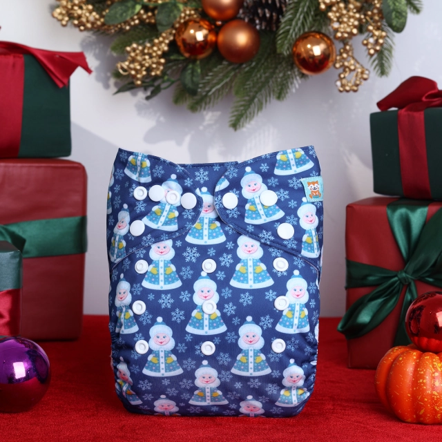 ALVABABY Christmas One Size Positioning Printed Cloth Diaper-Snowman(QD91A)