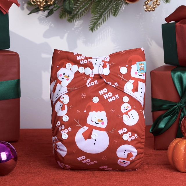 ALVABABY Christmas One Size Positioning Printed Cloth Diaper-Snowman(QD94A)
