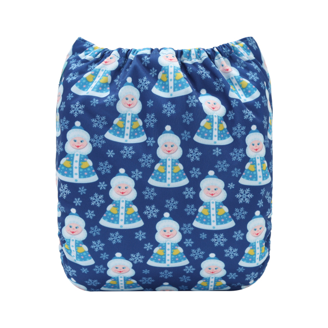 ALVABABY Christmas One Size Positioning Printed Cloth Diaper-Snowman(QD91A)