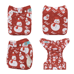 ALVABABY Christmas One Size Positioning Printed Cloth Diaper-Snowman(QD94A)