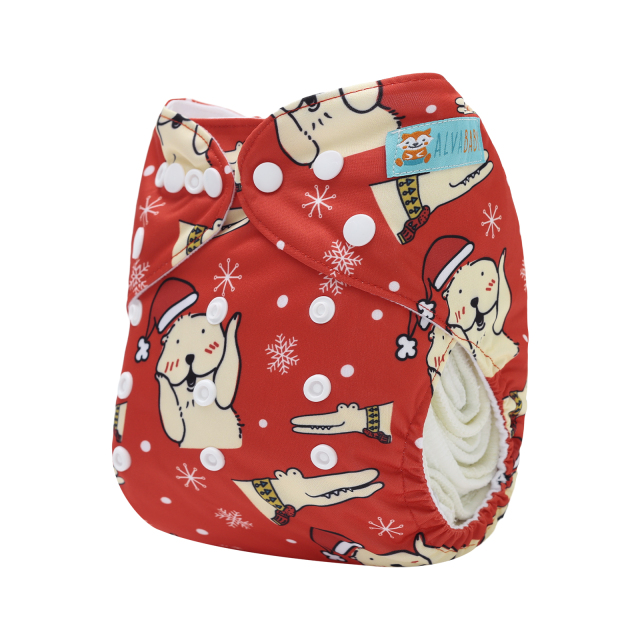ALVABABY Christmas One Size Positioning Printed Cloth Diaper-(QD95A)