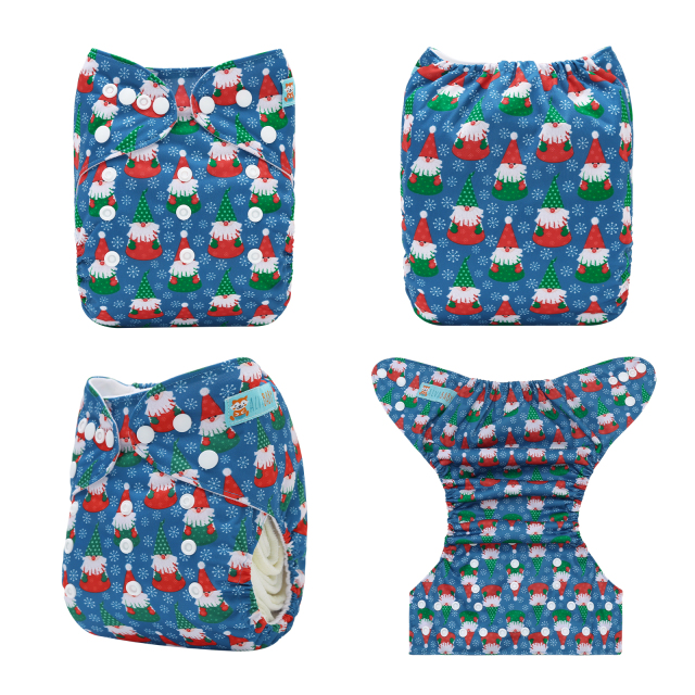 ALVABABY Christmas One Size Positioning Printed Cloth Diaper-Snowman(QD92A)