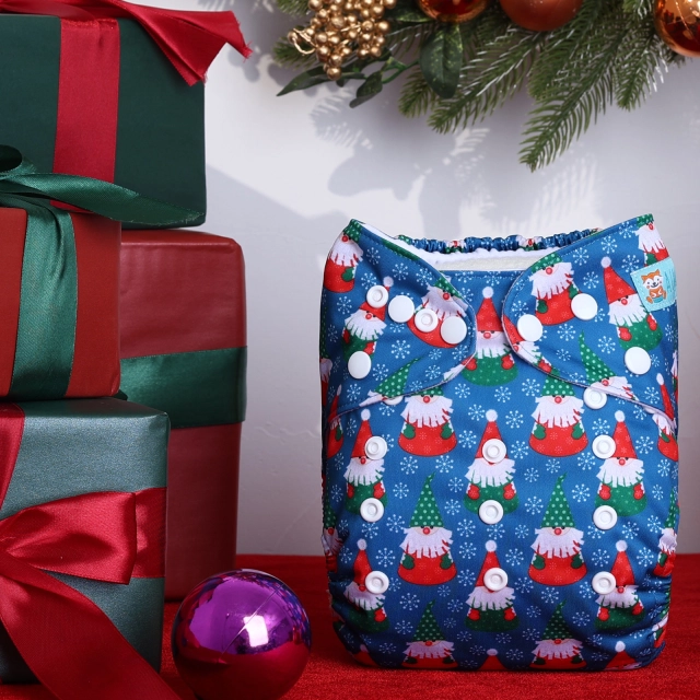 ALVABABY Christmas One Size Positioning Printed Cloth Diaper-Snowman(QD92A)