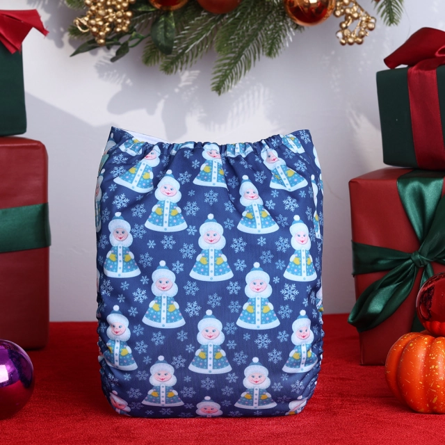 ALVABABY Christmas One Size Positioning Printed Cloth Diaper-Snowman(QD91A)