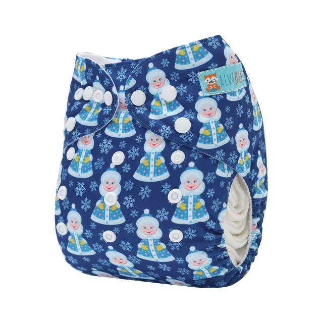 ALVABABY Christmas One Size Positioning Printed Cloth Diaper-Snowman(QD91A)